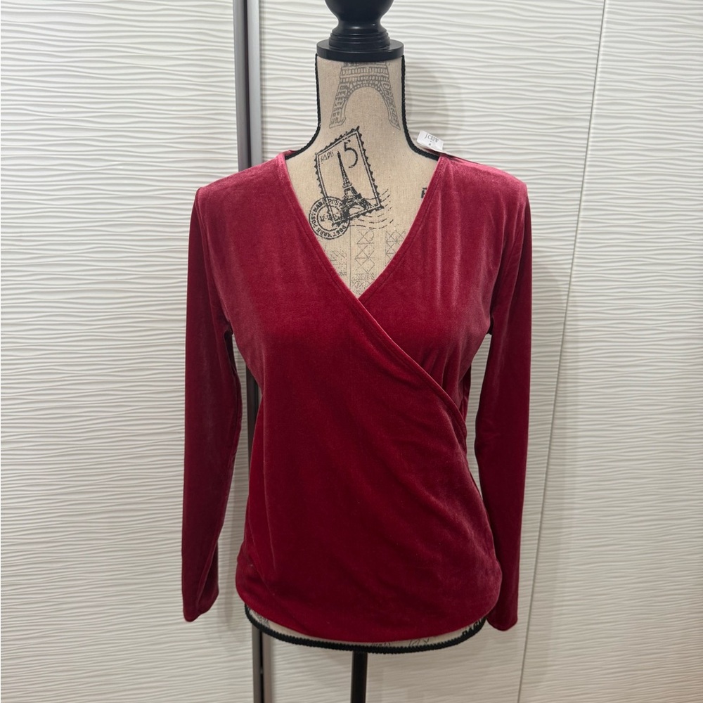 J. Crew Deep Red Velvet Wrap Blouse